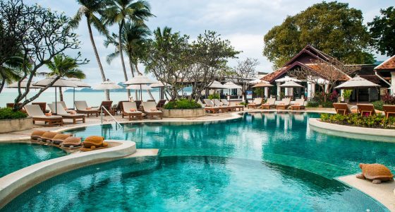Basseng med skilpaddefigurer på Chaweng Regent, Koh Samui